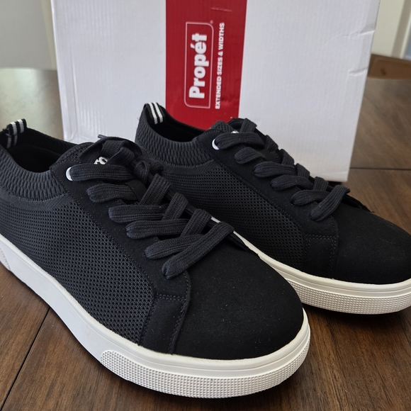 Propet Shoes - New Propet Kenna Knit Lace-Up Sneakers Women's Shoes in Black-Size 10 X(2E)